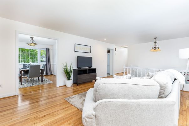 Bedroom, Dining room, Interior, Pendant Lights, Recessed Lighting, Wood Texture Flooring