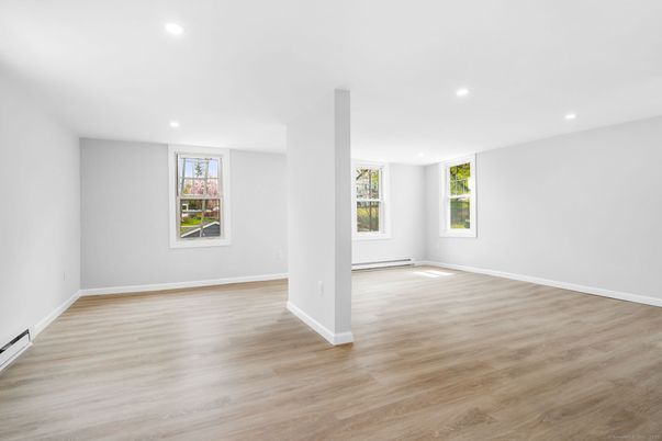 Empty room, Interior, Recessed Lighting, Wood Texture Flooring