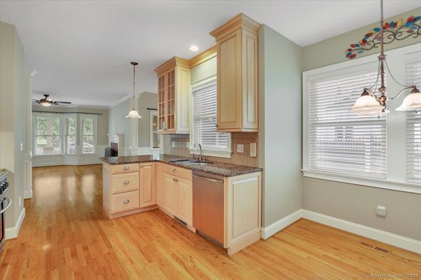 Interior, Kitchen, Pendant Lights, Recessed Lighting, Wood Texture Flooring
