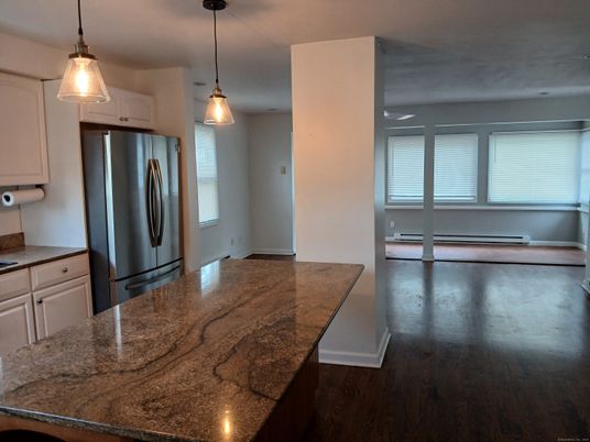 Interior, Kitchen, Pendant Lights, Stainless Steel Appliances, Wood Texture Flooring