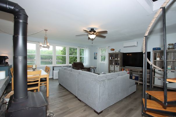 Dining room, Interior, Living room, Pendant Lights, Wood Texture Flooring