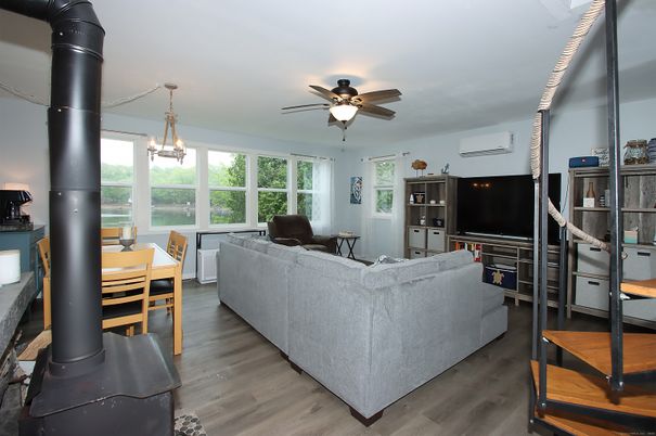 Dining room, Interior, Living room, Pendant Lights, Wood Texture Flooring
