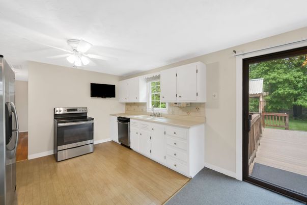 Interior, Kitchen, Stainless Steel Appliances, Wood Texture Flooring