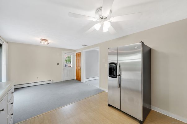 Empty room, Interior, Kitchen, Stainless Steel Appliances, Wood Texture Flooring