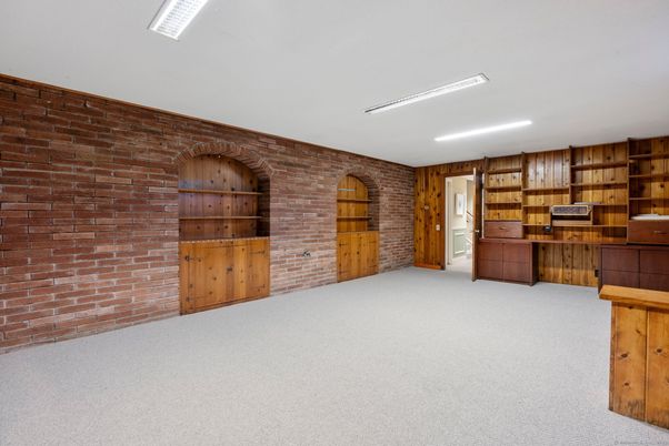 Empty room, Interior, Recessed Lighting, Stone Walls, Wooden Walls