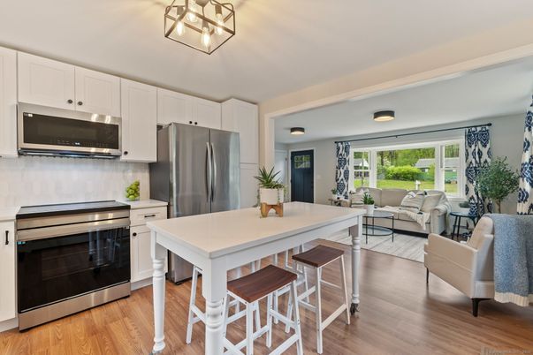 Interior, Kitchen, Living room, Stainless Steel Appliances, Wood Texture Flooring