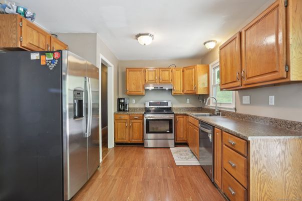 Interior, Kitchen, Stainless Steel Appliances, Wood Texture Flooring