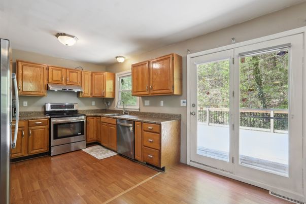 Interior, Kitchen, Stainless Steel Appliances, Wood Texture Flooring