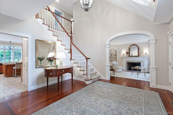 Fireplace, Interior, Pendant Lights, Recessed Lighting, Wood Texture Flooring