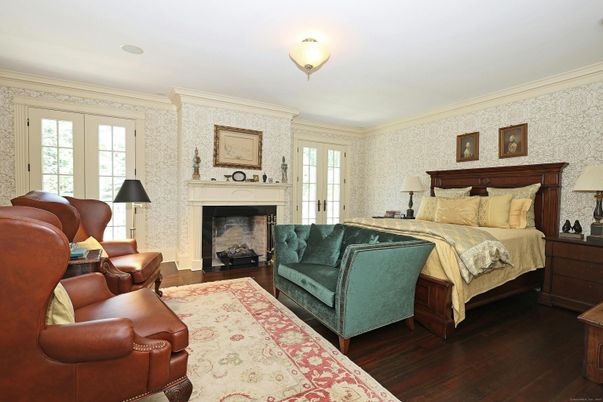 Bedroom, Fireplace, Interior, Wood Texture Flooring