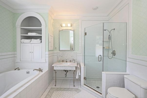 Bathroom, Glass Shower, Interior, Recessed Lighting