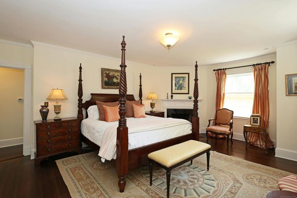 Bedroom, Fireplace, Interior, Wood Texture Flooring