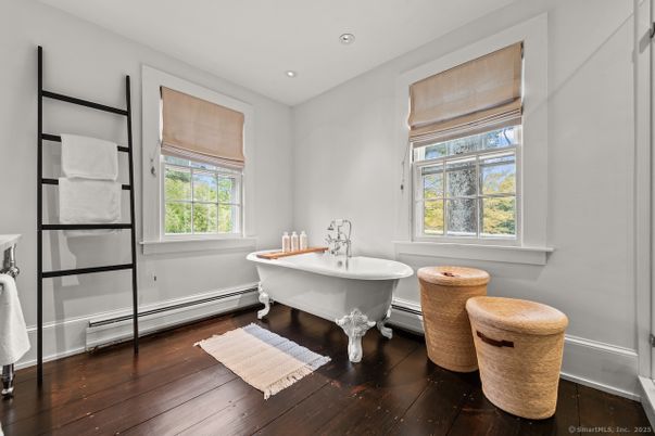 Bathroom, Free Standing Baths, Interior, Recessed Lighting, Wood Texture Flooring
