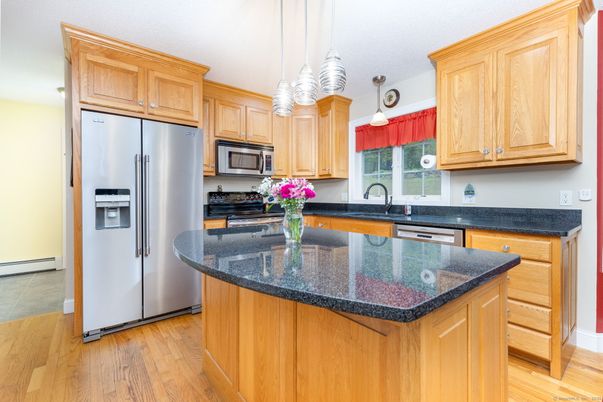 Interior, Kitchen, Pendant Lights, Stainless Steel Appliances, Wood Texture Flooring