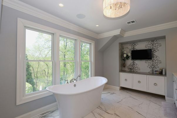 Bathroom, Free Standing Baths, Interior, Marble, Recessed Lighting