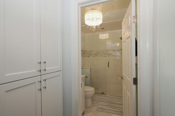 Bathroom, Chandelier, Glass Shower, Interior