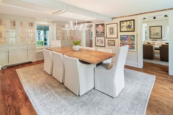Chandelier, Dining room, Interior, Living room, Recessed Lighting, Wood Texture Flooring