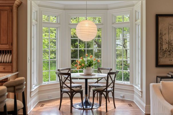 Dining room, Interior, Pendant Lights, Wood Texture Flooring