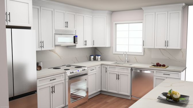 Interior, Kitchen, Marble Walls, Stainless Steel Appliances, Wood Texture Flooring