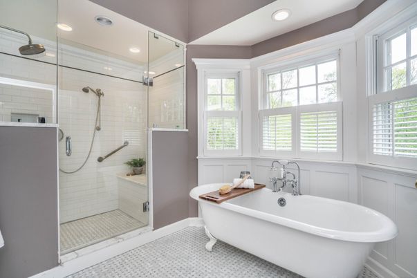 Bathroom, Free Standing Baths, Glass Shower, Interior, Recessed Lighting