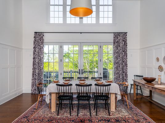 Dining room, Interior, Pendant Lights, Wood Texture Flooring