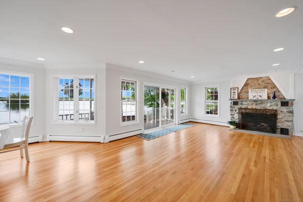 Empty room, Fireplace, Interior, Recessed Lighting, Wood Texture Flooring