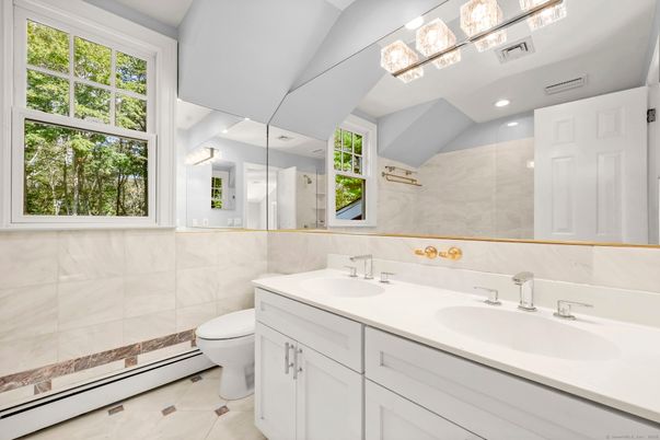 Bathroom, Dual Sink Vanities, Glass Shower, Interior, Recessed Lighting