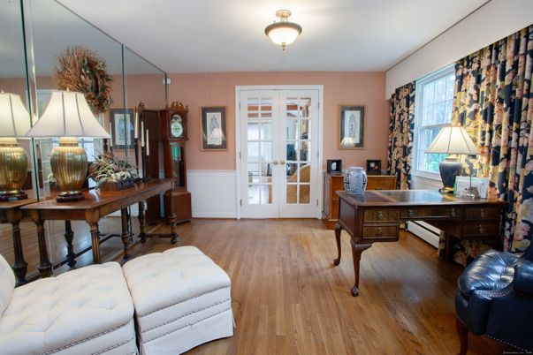Home Office, Interior, Stone Walls, Wood Texture Flooring