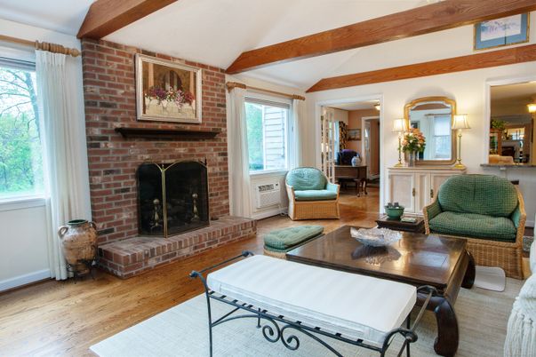 Fireplace, Interior, Living room, Stone Walls, Wooden Beams, Wood Texture Flooring