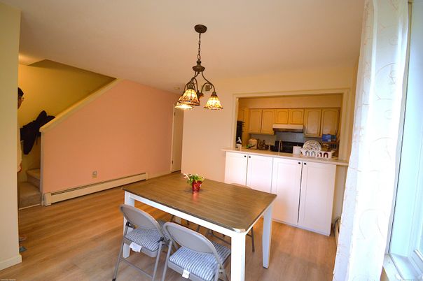 Dining room, Interior, Kitchen, Pendant Lights, Wood Texture Flooring