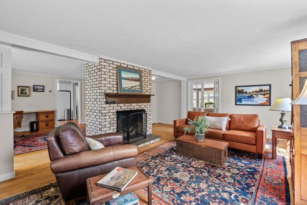 Fireplace, Interior, Living room, Stone Walls, Wood Texture Flooring