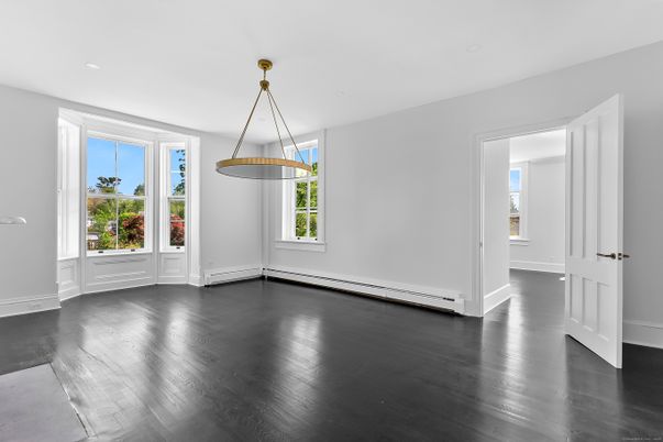 Empty room, Interior, Pendant Lights, Recessed Lighting, Wood Texture Flooring