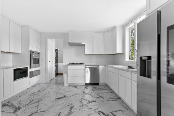 Interior, Kitchen, Marble, Recessed Lighting, Stainless Steel Appliances