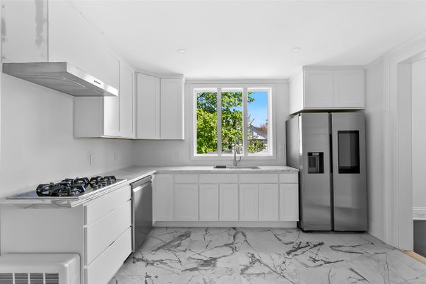 Interior, Kitchen, Marble, Recessed Lighting, Stainless Steel Appliances
