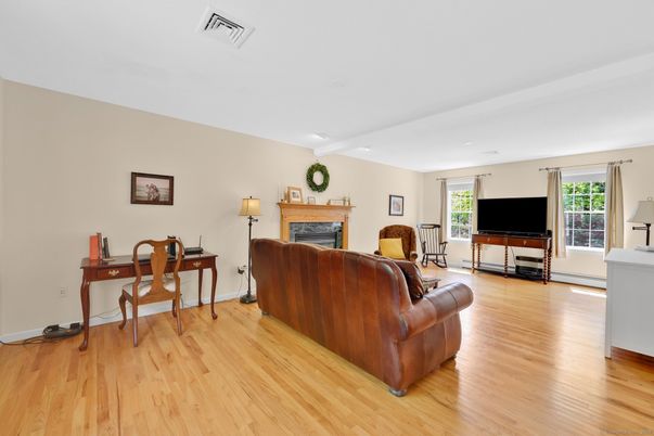 Fireplace, Home Office, Interior, Living room, Wood Texture Flooring
