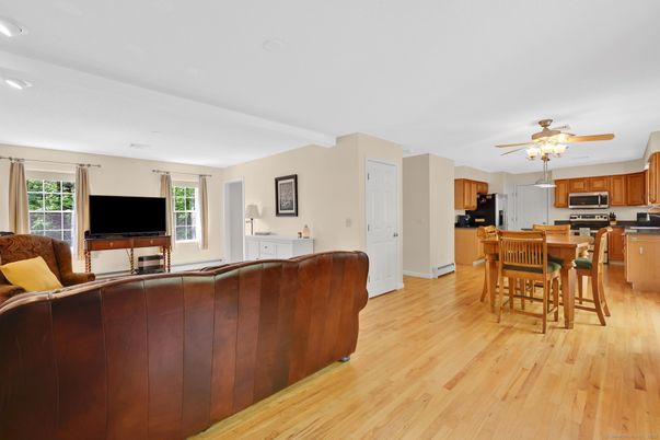 Interior, Kitchen, Living room, Recessed Lighting, Stainless Steel Appliances, Wood Texture Flooring