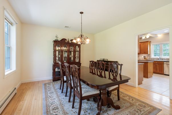 Chandelier, Dining room, Interior, Kitchen, Recessed Lighting, Wood Texture Flooring