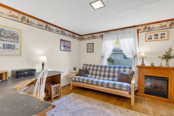 Fireplace, Home Office, Interior, Wood Texture Flooring