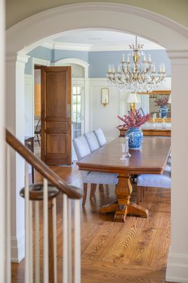 Chandelier, Dining room, Interior, Wood Texture Flooring