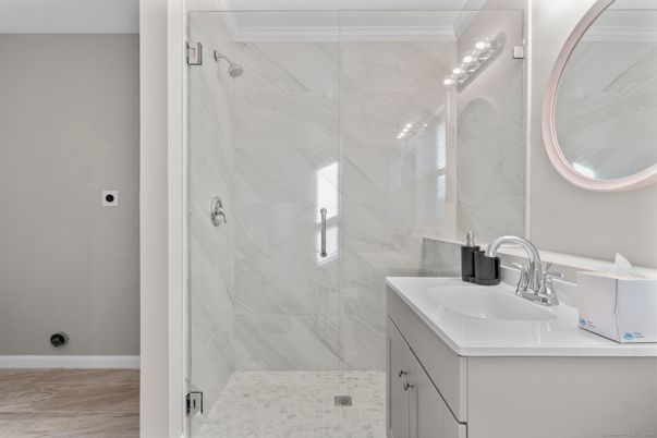 Bathroom, Glass Shower, Interior, Marble Walls