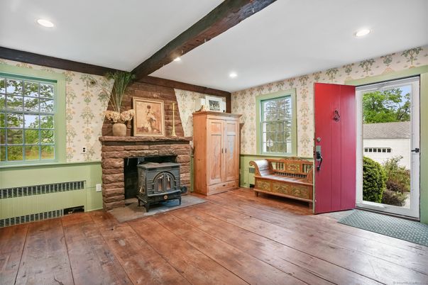 Fireplace, Interior, Recessed Lighting, Wood Texture Flooring