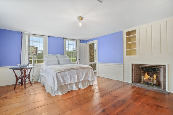 Bedroom, Fireplace, Interior, Wood Texture Flooring