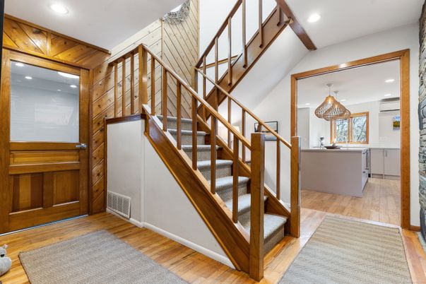 Chandelier, Interior, Recessed Lighting, Wooden Beams, Wood Texture Flooring, Wooden Walls