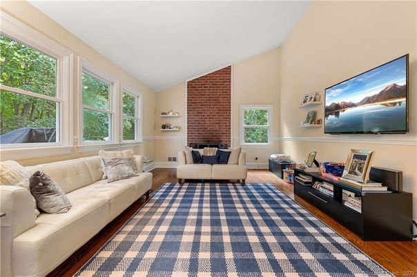 Interior, Living room, Stone Walls, Wood Texture Flooring