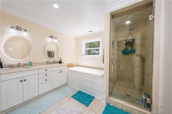 Bathroom, Dual Sink Vanities, Glass Shower, Interior, Recessed Lighting