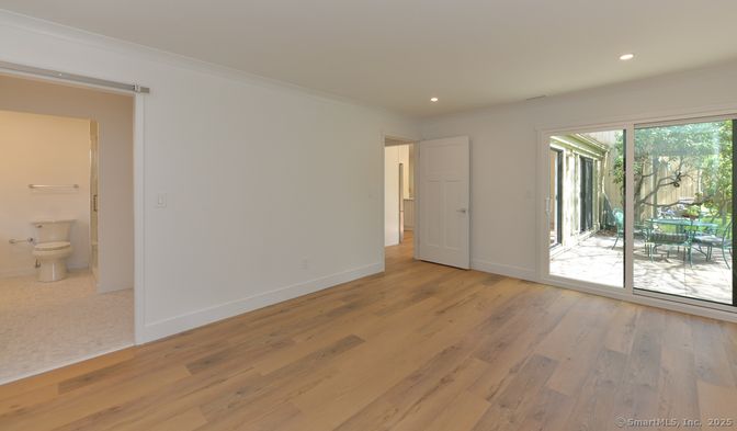Bathroom, Empty room, Interior, Recessed Lighting, Wood Texture Flooring