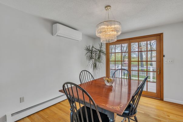 Chandelier, Dining room, Interior, Wood Texture Flooring