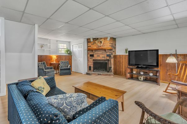 Fireplace, Interior, Living room, Stone Walls, Wood Texture Flooring