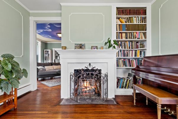 Fireplace, Interior, Piano, Wood Texture Flooring