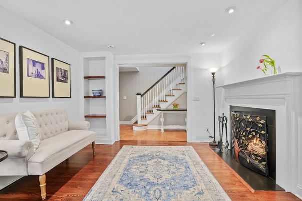 Fireplace, Interior, Recessed Lighting, Wood Texture Flooring
